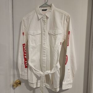 Scotch & Soda White Overshirt Jacket Hearts and Graphics Amsterdams Blauw